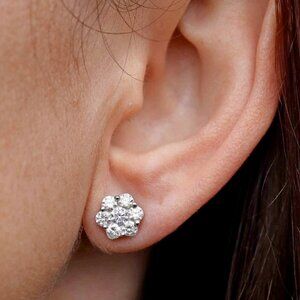 VVS1 Moissanite Cluster Flower Stud Earrings 9mm, 925 Sterling Silver